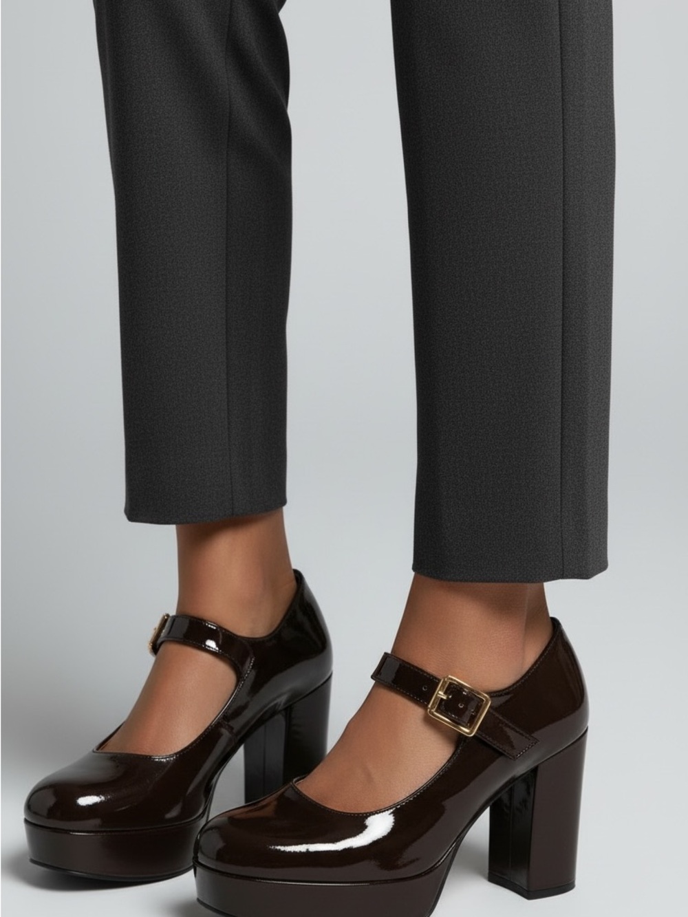 Coutgo Black Patent Leather Platform Mary Jane Chunky Heels Size 8.5